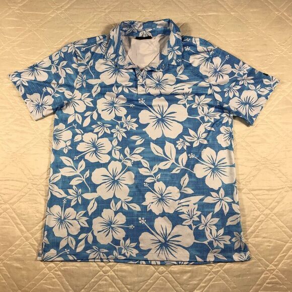 Yatta Golf Polo Shirt Mens Large Blue Floral Hawaiian All‎ Over Performance - Picture 1 of 3